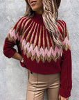 High Collar Long Sleeve Loose Casual Knit Sweater