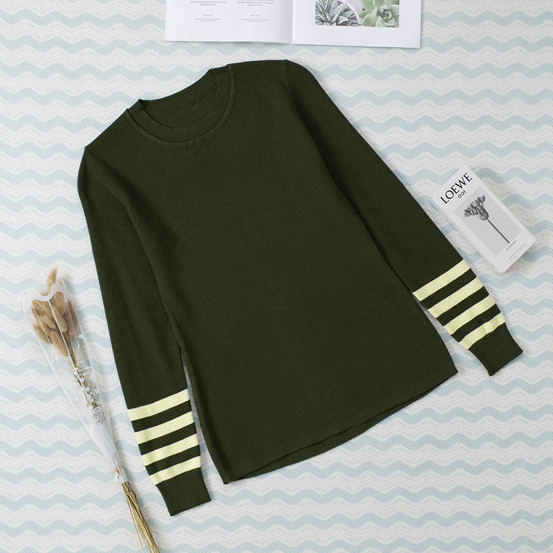 Women&#39;s Striped Long Sleeve Knitted Sweater