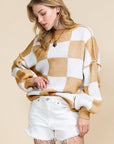 Women's Casual Style Plaid Contrast Color Sweater