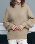 Long Sleeved High Collar Solid Color Knitted Sweater