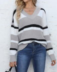 Color Block V-Neck Dropped Shoulder Sweater