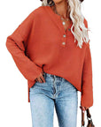 Button Pullover V-Neck Knitted Sweater