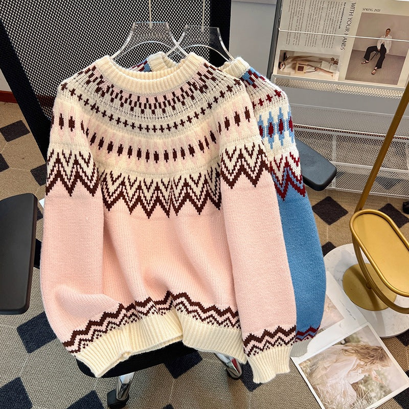 Nordic Pattern Knit Pullover Sweater