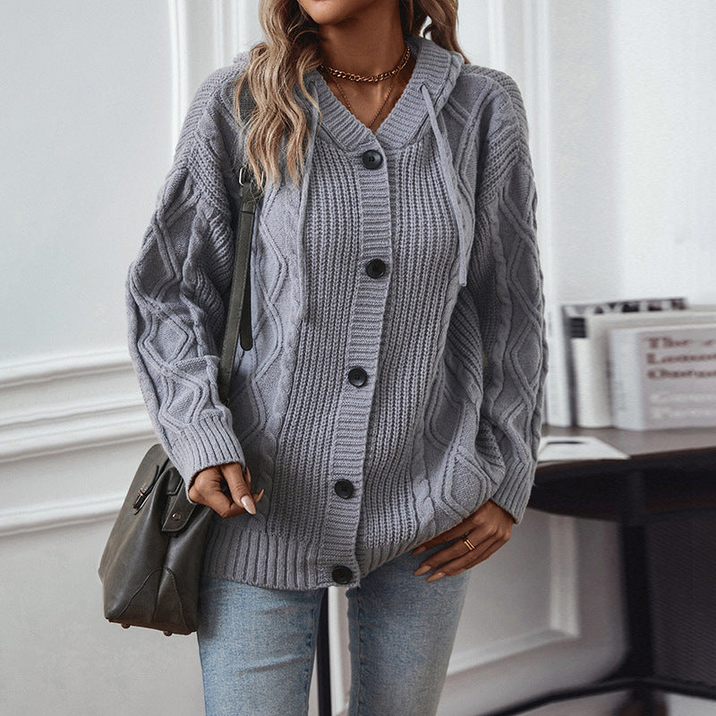 Women's Hooded Drawstring Knitted Cardigan