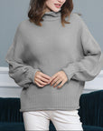 Long Sleeved High Collar Solid Color Knitted Sweater