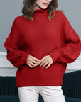Long Sleeved High Collar Solid Color Knitted Sweater