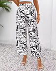 Chic Marble Elastic Waist Pants