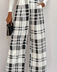Button Plaid High Waisted Pants