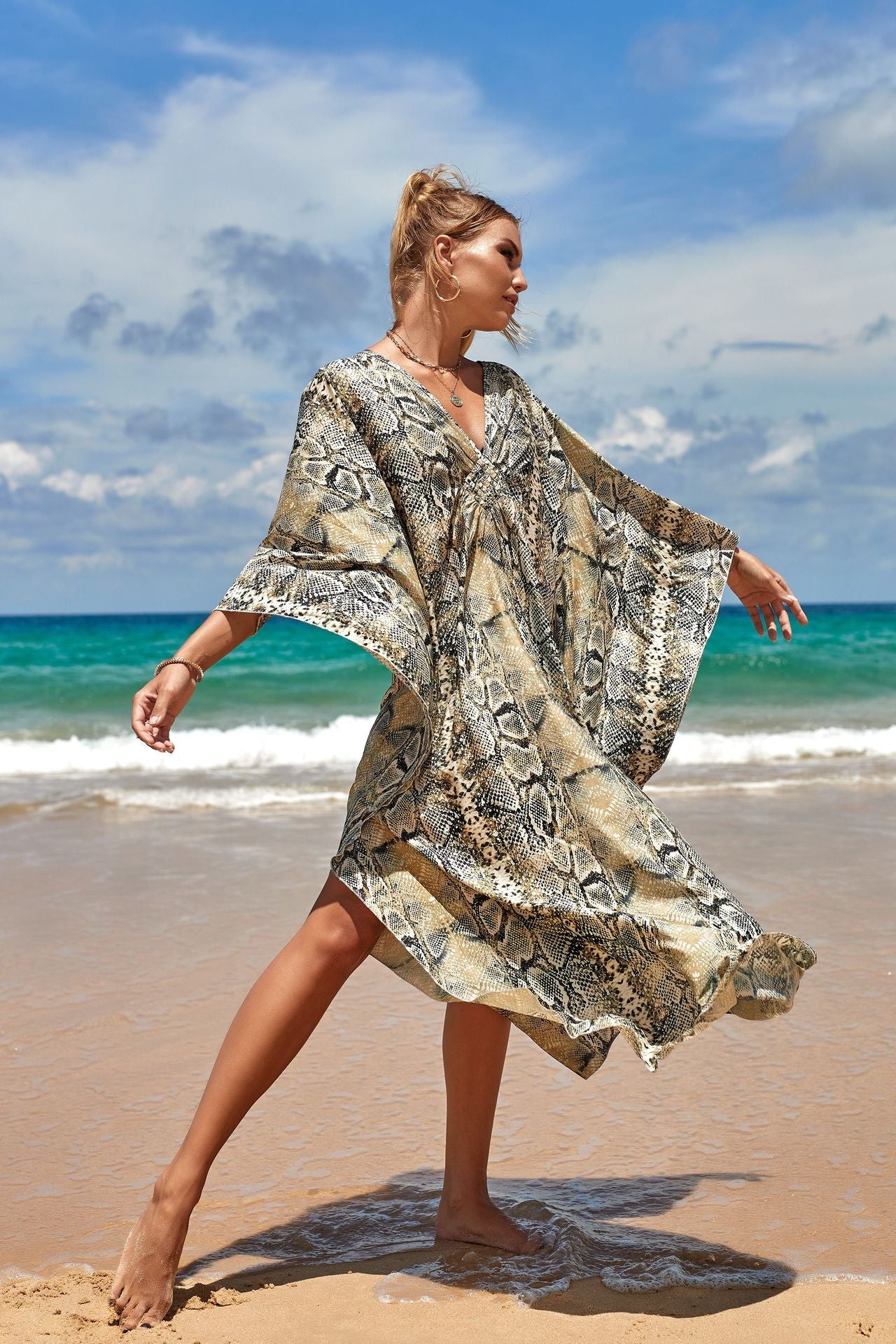 Sandy Drift Maxi Dress with Beachy Flow