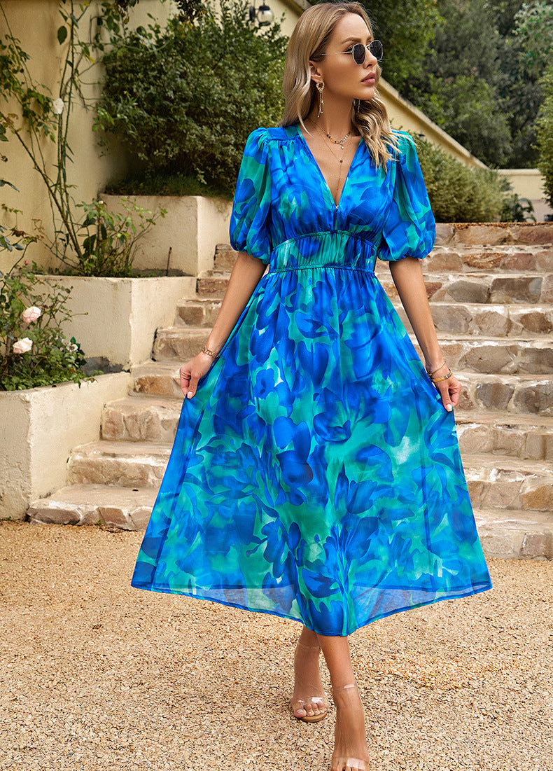 Chic V-Neck Floral Summer Dress