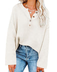 Button Pullover V-Neck Knitted Sweater