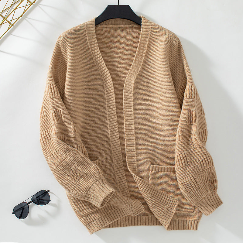 Loose Solid Color Long Sleeved Casual Cardigan