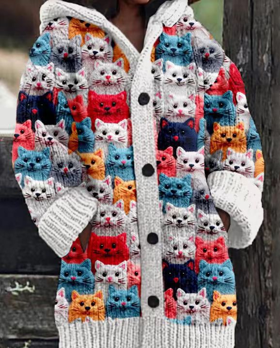 Abstract Print Casual Cape Jacket