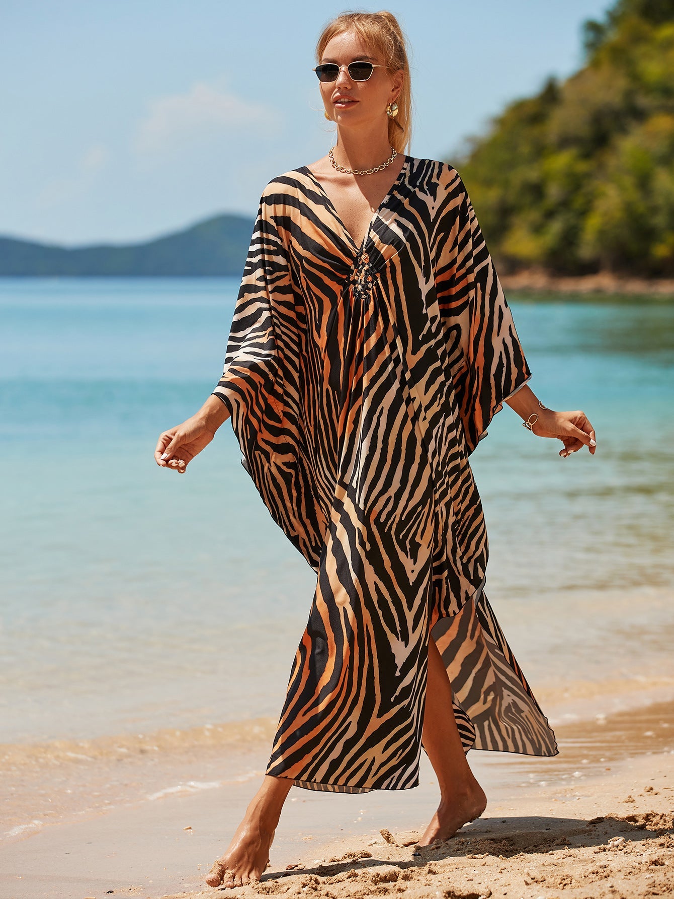Lightweight Kaftan Dress in Coastal Tones