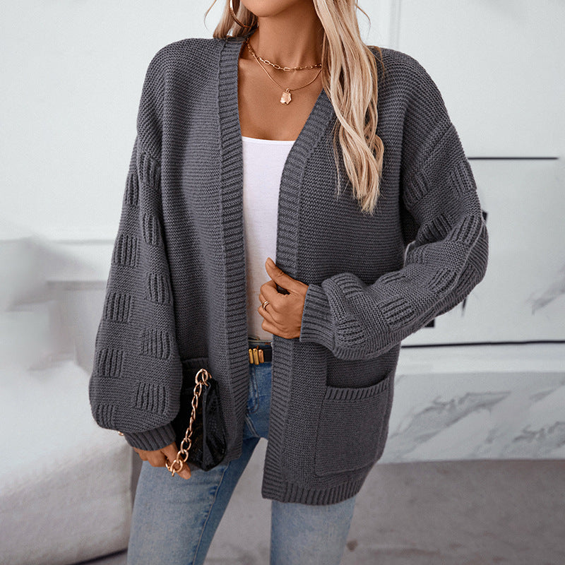 Loose Solid Color Long Sleeved Casual Cardigan