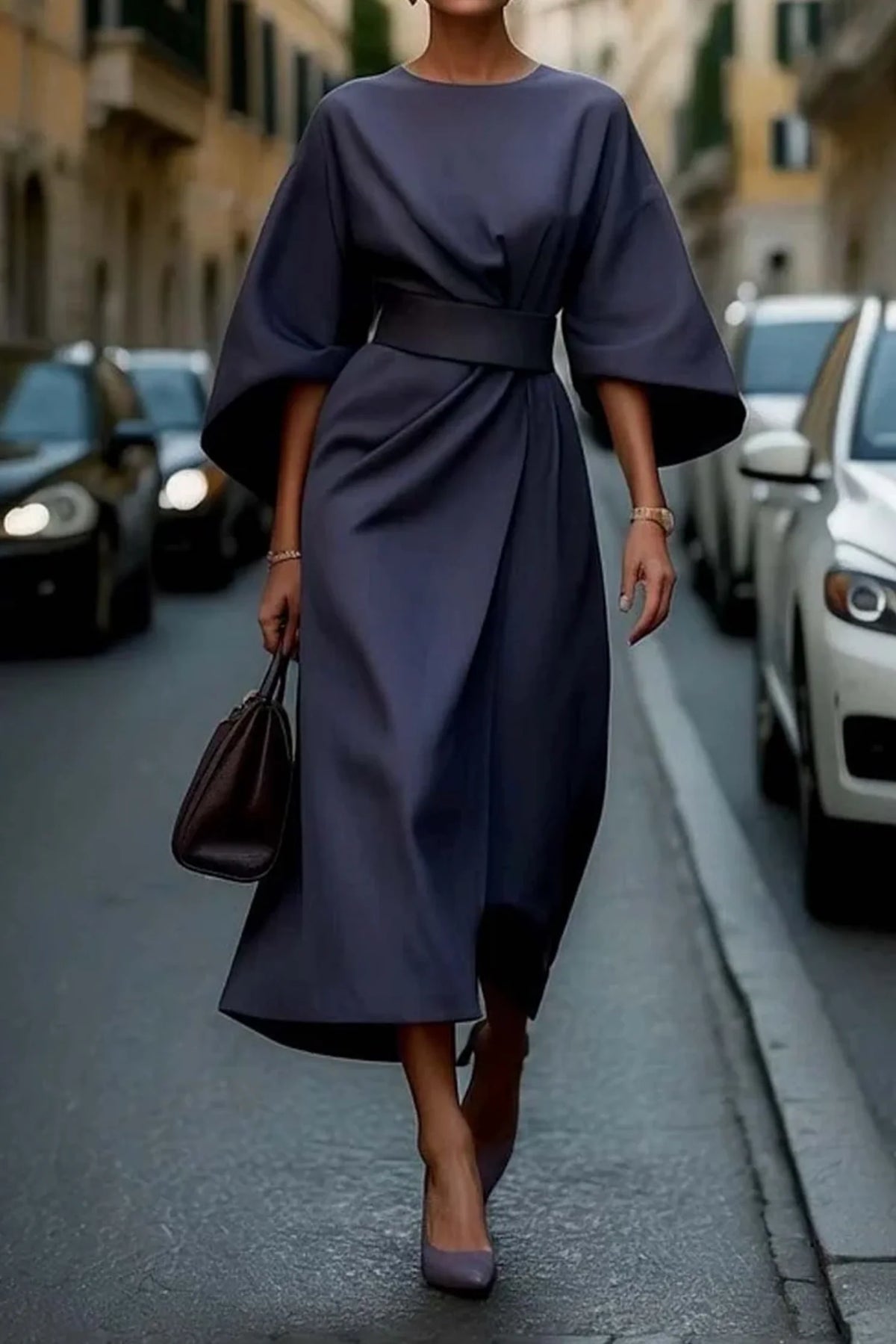 Rachel Lantern Sleeves Dress | Elegant Waist-Defining Belt 0