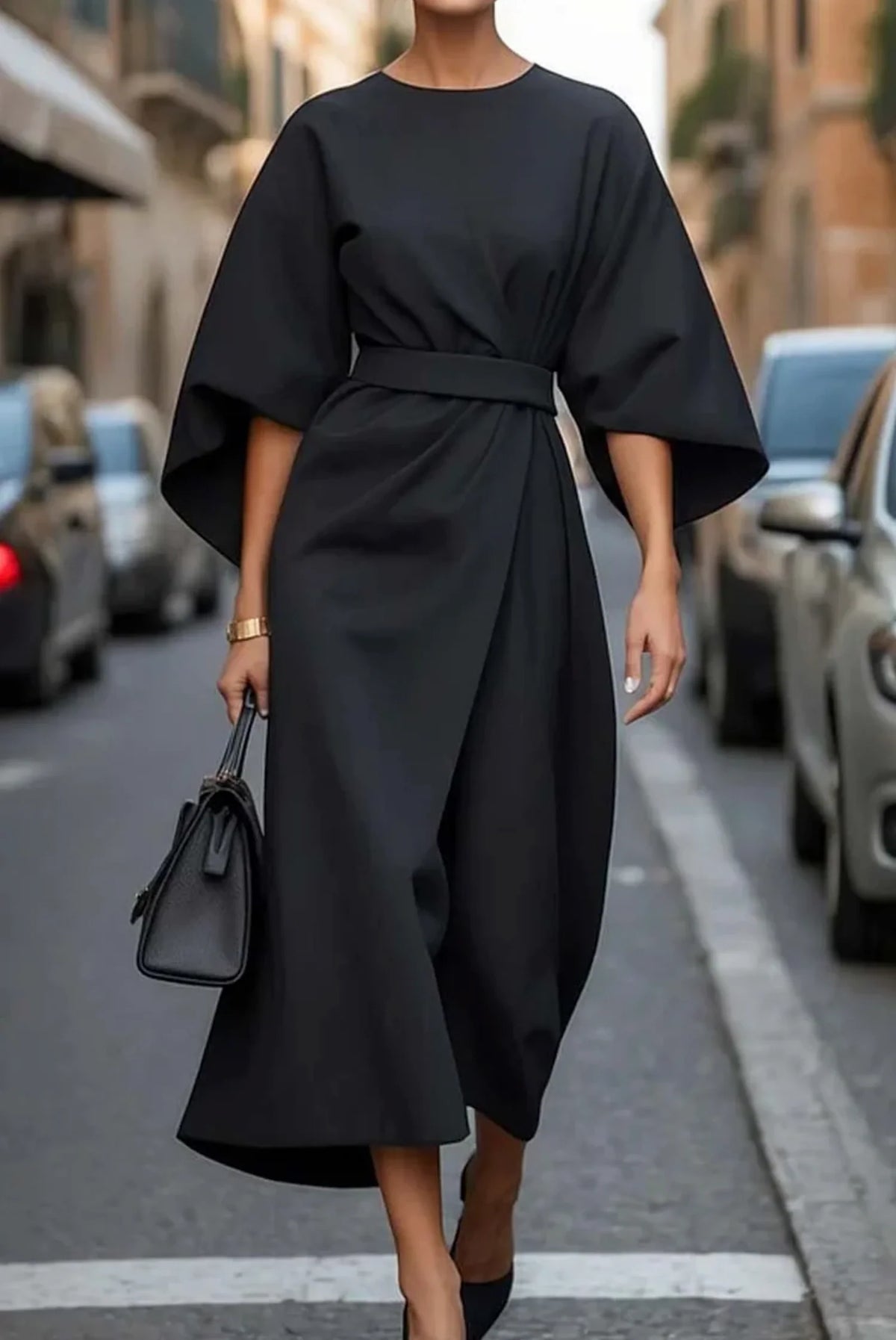Rachel Lantern Sleeves Dress | Elegant Waist-Defining Belt 3