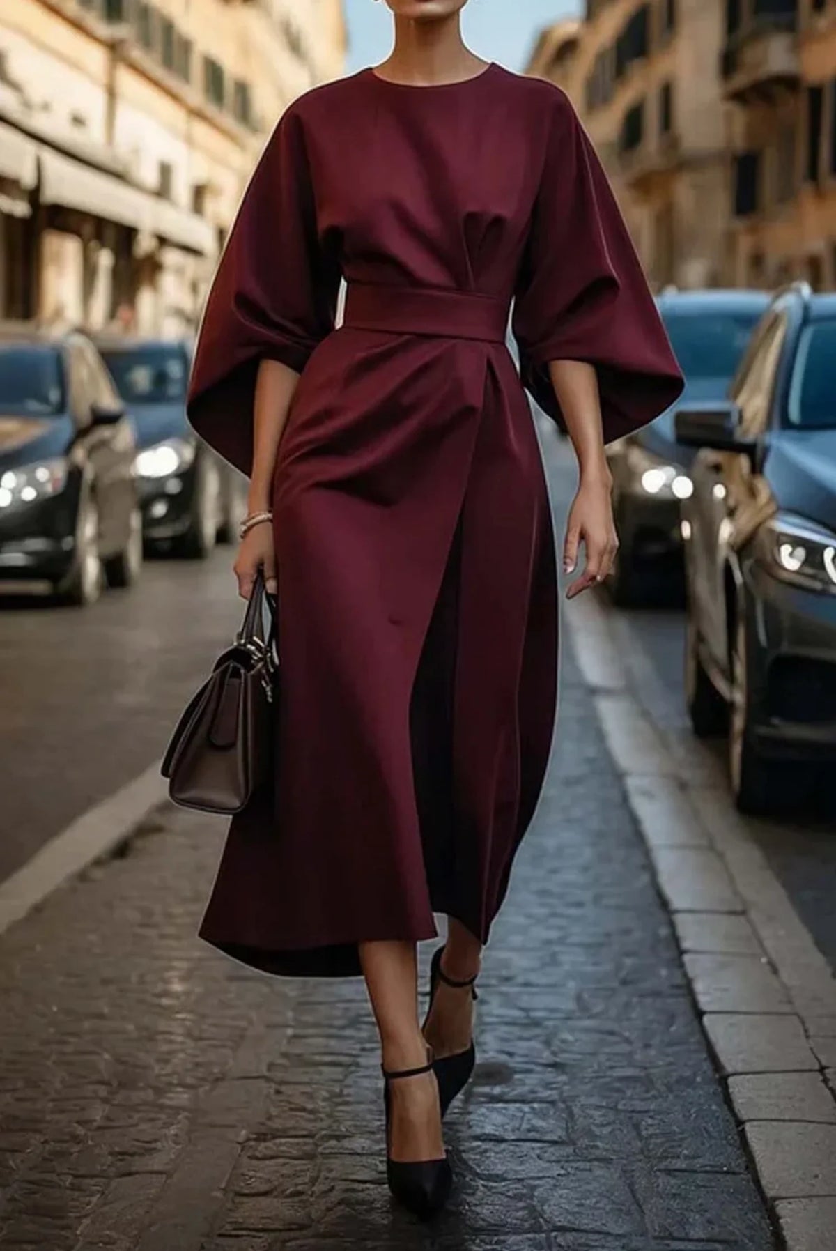Rachel Lantern Sleeves Dress | Elegant Waist-Defining Belt 4