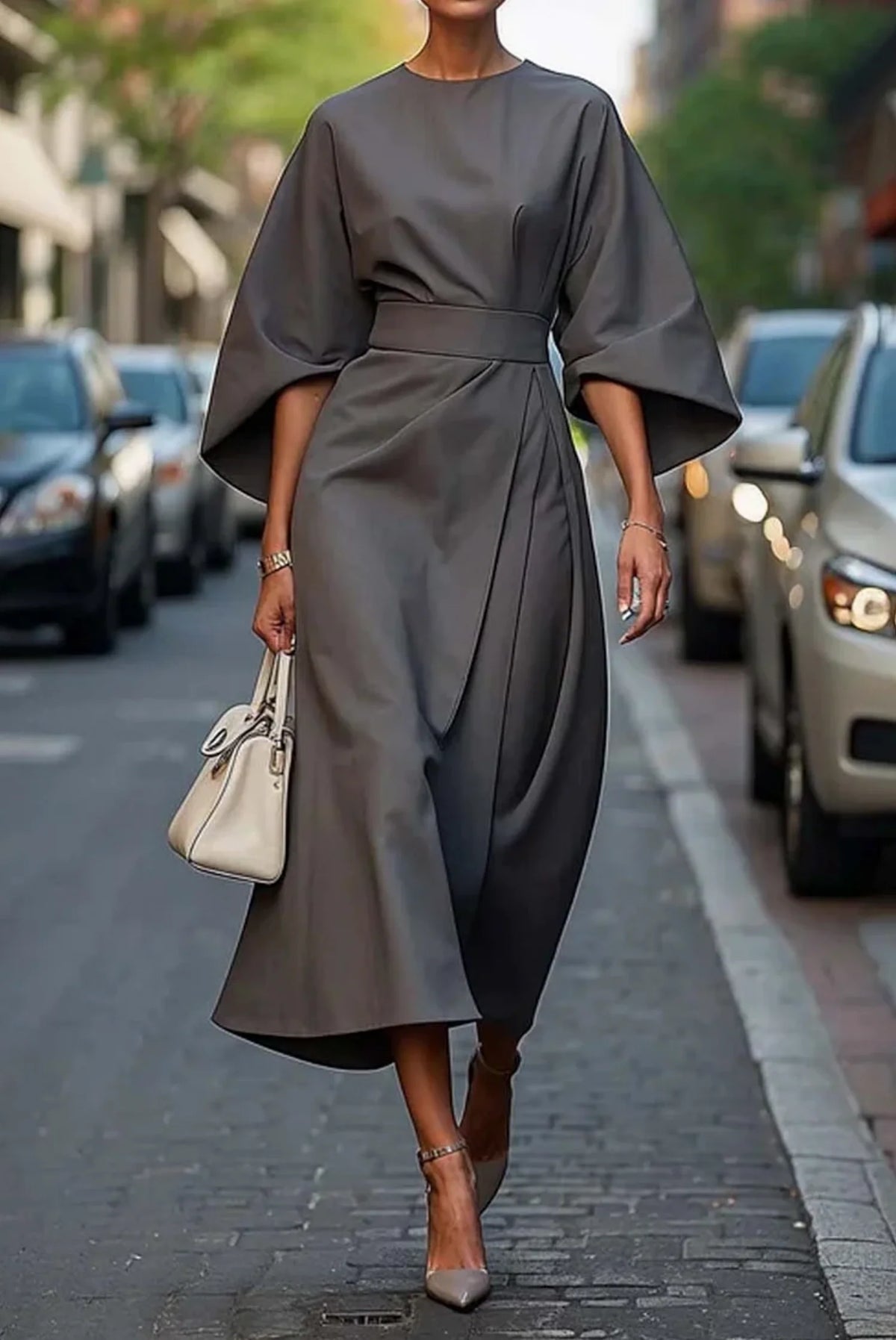 Rachel Lantern Sleeves Dress | Elegant Waist-Defining Belt 5