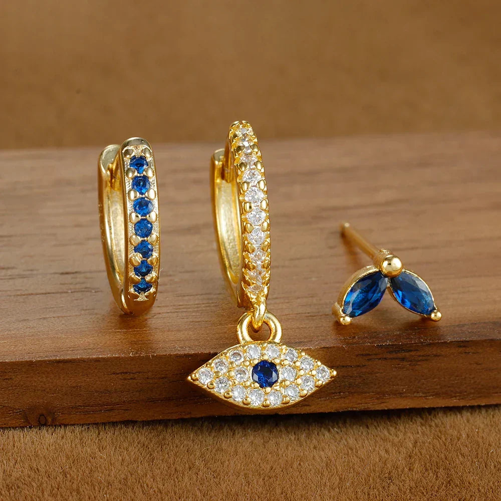 Sparkling Eye Earrings Trio with Zircon Shine
