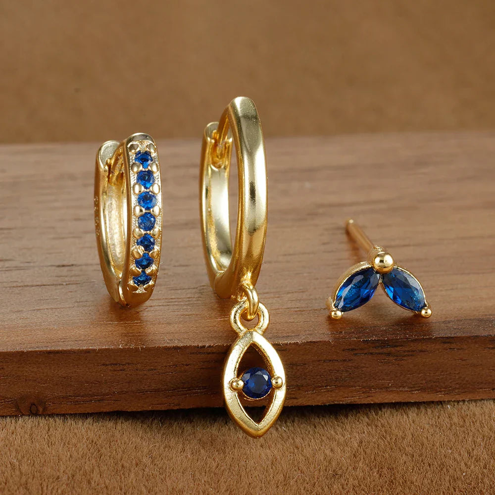 Sparkling Eye Earrings Trio with Zircon Shine
