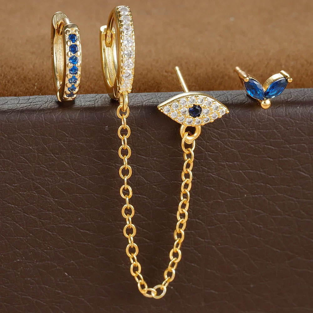 Sparkling Eye Earrings Trio with Zircon Shine
