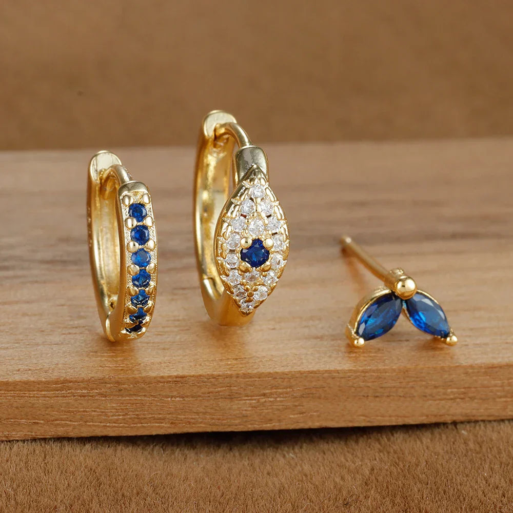 Sparkling Eye Earrings Trio with Zircon Shine