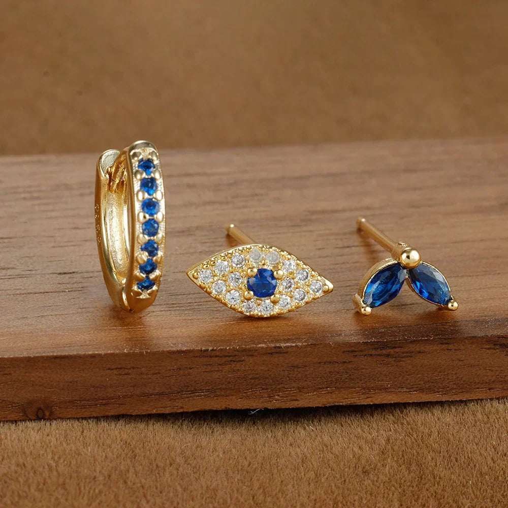 Sparkling Eye Earrings Trio with Zircon Shine