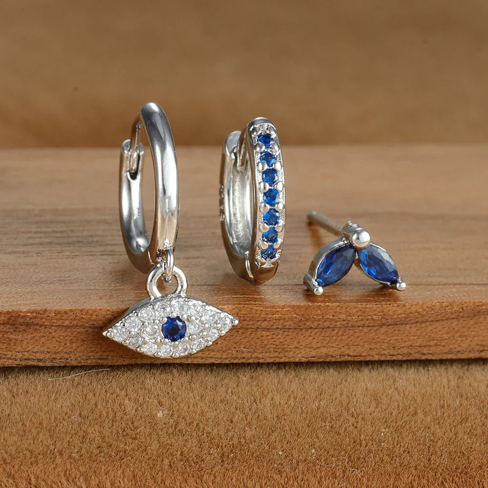 Sparkling Eye Earrings Trio with Zircon Shine