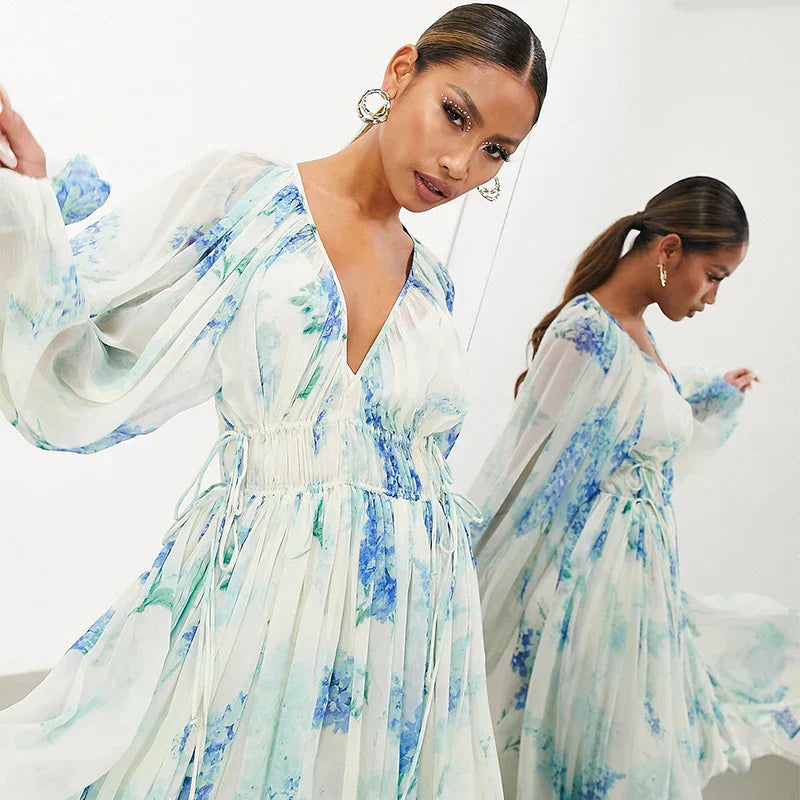 Flowy Ocean-Inspired Long Dress