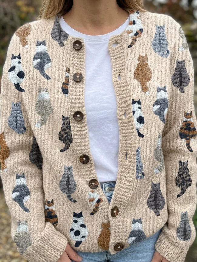 Tara Cardigan Sweater | Soft Knit, Cat Pattern, Relaxed Fit 0