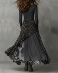 Trinity Maxi Dress | Slim Fit, Soft Gray Stripes with Leopard Print 1