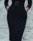 Vera Womens Dress | Timeless Midi, Classic Collar, Belted 4