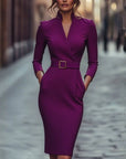 Vera Womens Dress | Timeless Midi, Classic Collar, Belted 6