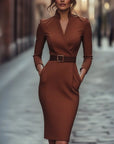 Vera Womens Dress | Timeless Midi, Classic Collar, Belted 7