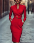 Vera Womens Dress | Timeless Midi, Classic Collar, Belted 8