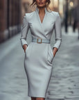 Vera Womens Dress | Timeless Midi, Classic Collar, Belted 9