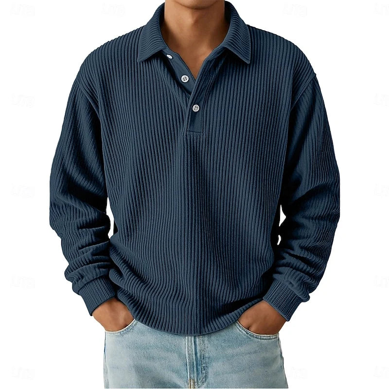 Wander Long Sleeve Polo Shirt | Soft Ribbed Fabric, Classic Collar 0