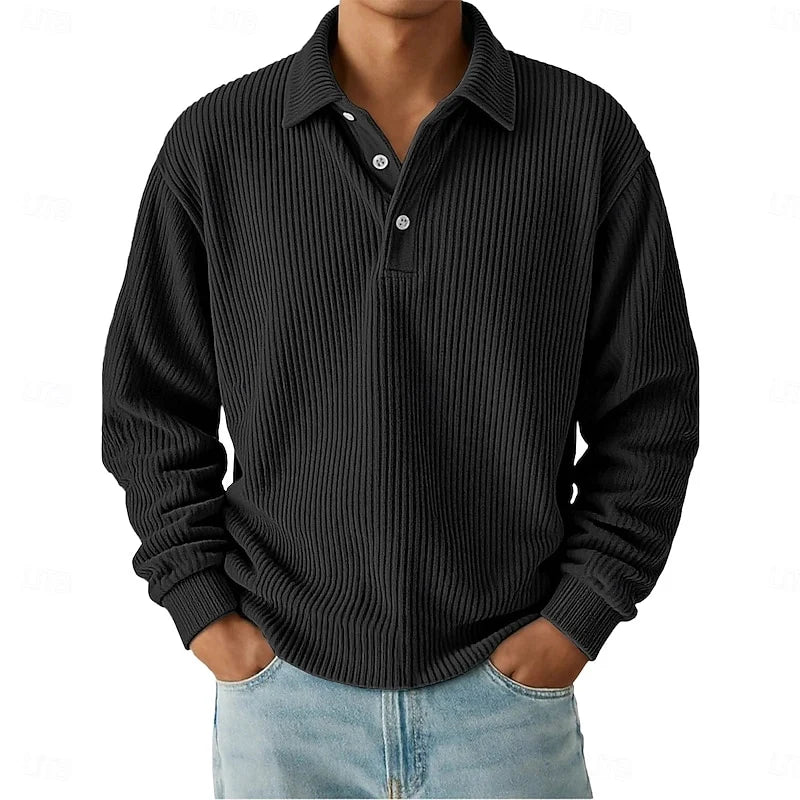 Wander Long Sleeve Polo Shirt | Soft Ribbed Fabric, Classic Collar 3