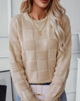 Chic Plaid Crew Neck Knit Sweater