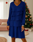 V-Neck Long Sleeve Tier Layer Dress