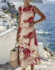 Apricot Ginkgo Leaf Sleeveless Dress