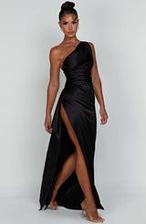 One Shoulder Satin Long Bodycon Dress