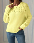 Crew Neck Long Sleeve Hollow Sweater