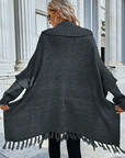 Turtleneck Batwing Sleeve Tassel Cardigan