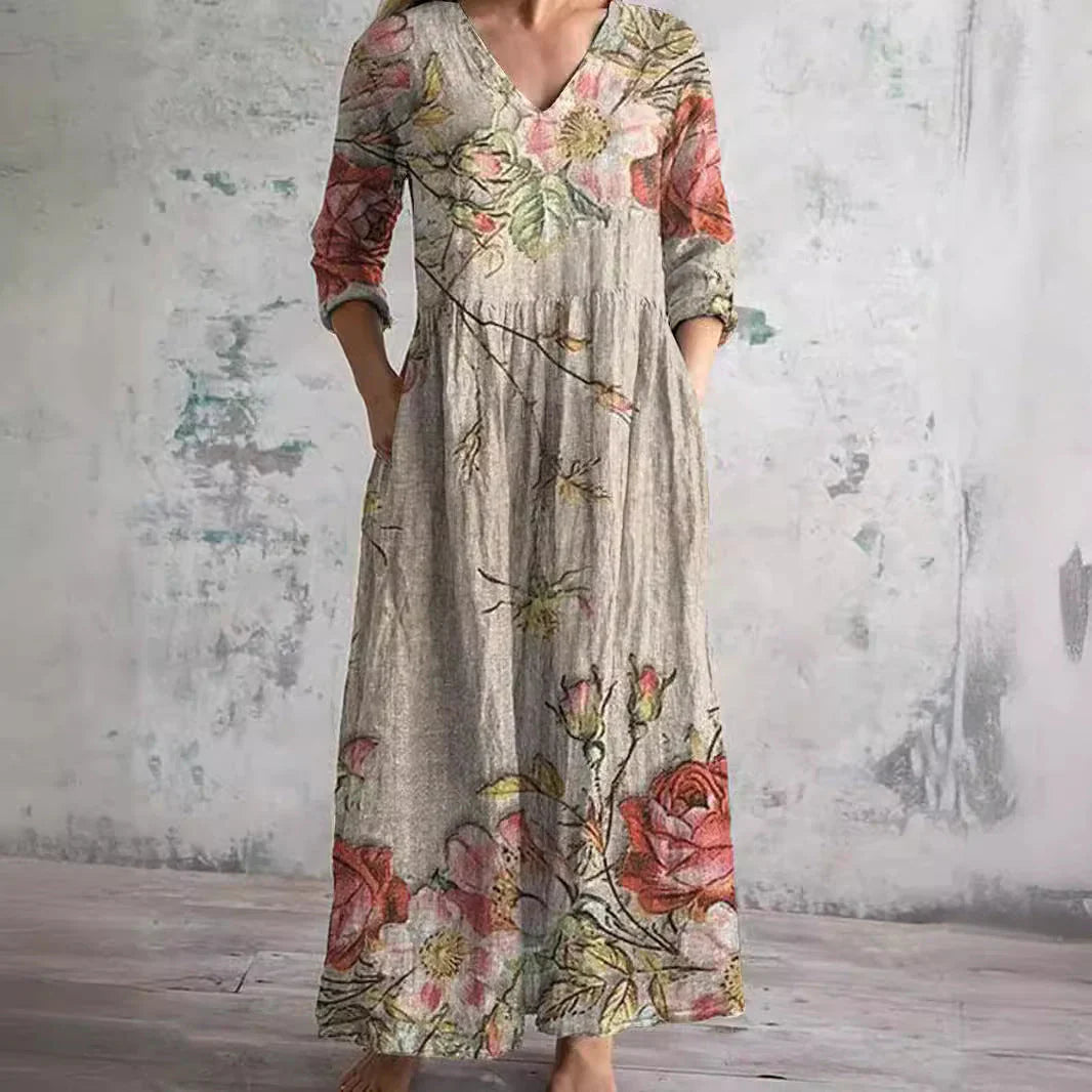 Chic Boho Floral Print Midi Dress