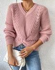 V-neck Twisted Sweater Pullover for Women's