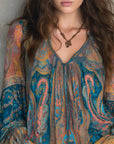 Bohemian Style Flared Sleeve V-Neck Blouse