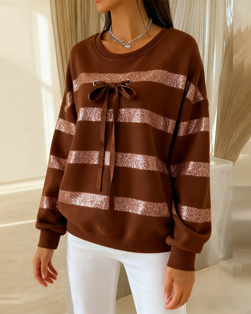 Round Neck Bow Casual Sweatshirt