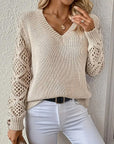 Hollow Sleeve V-Neck Sweater